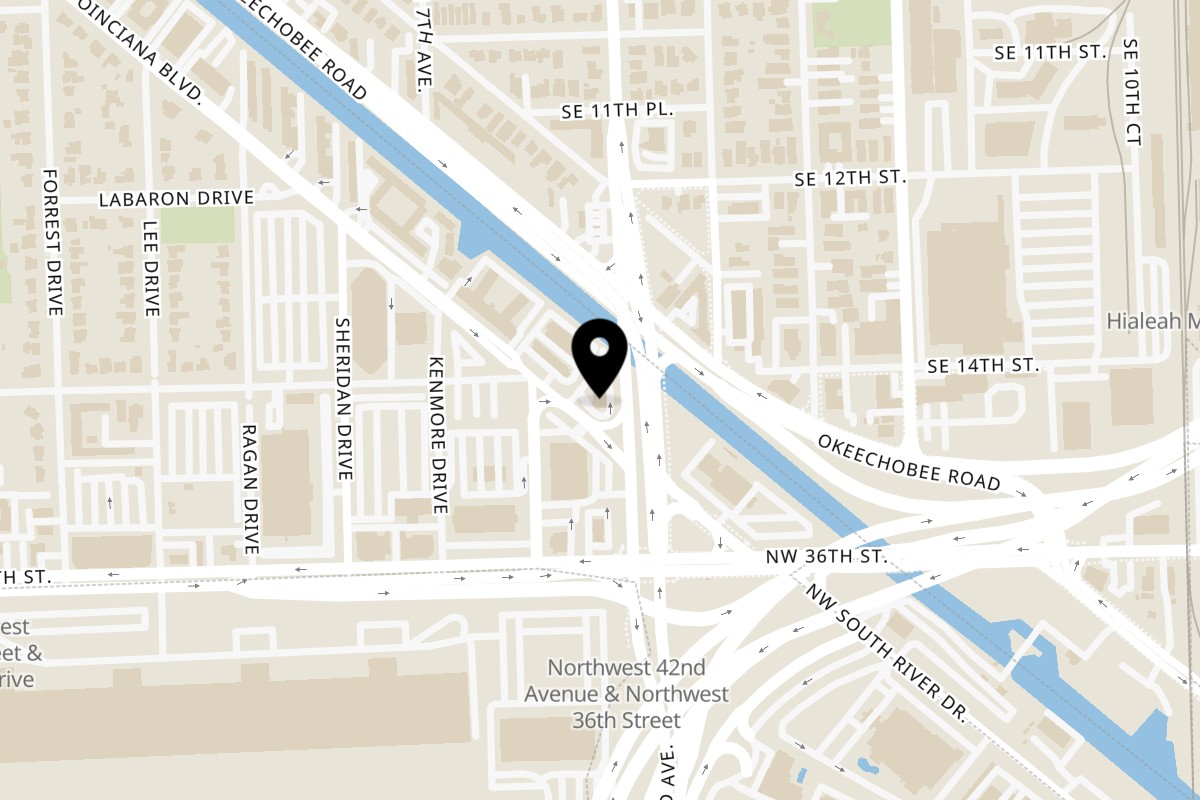 Map showing the location of Talkin' Tacos Miami Springs on 3700 NW 42nd Ave in Miami Springs
