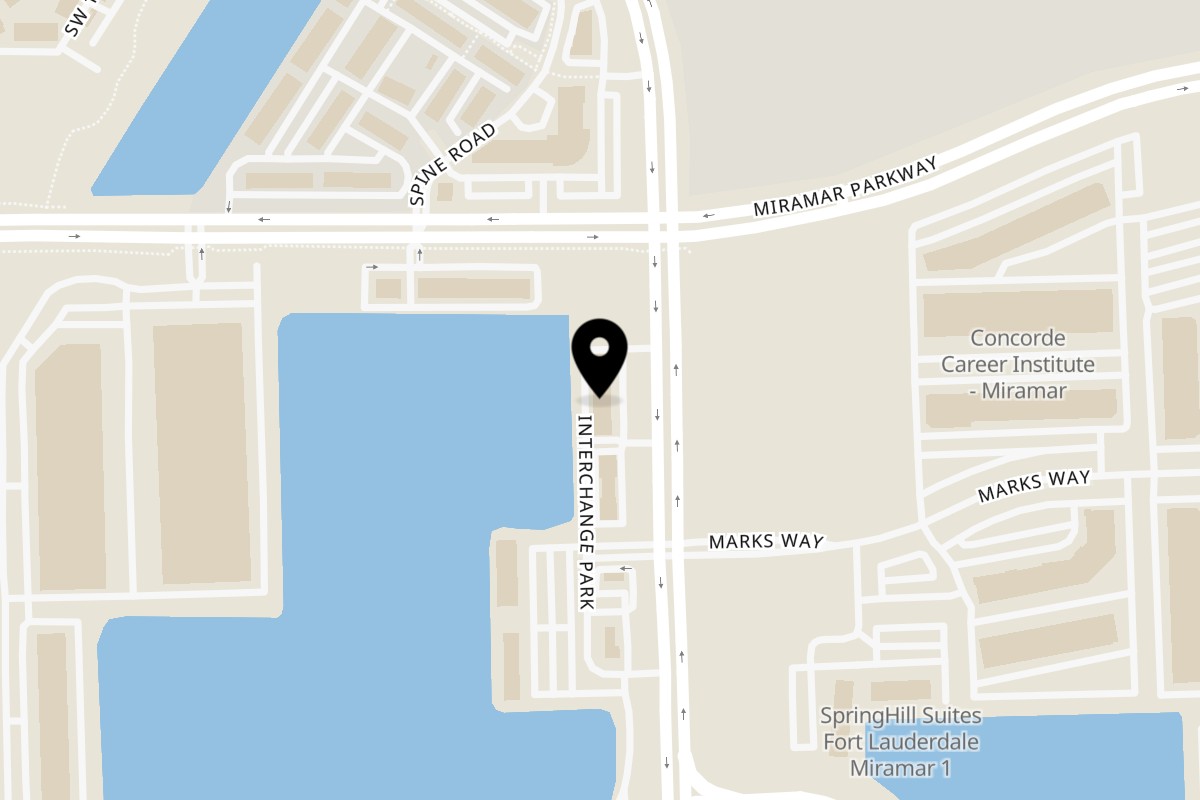 Map showing the location of Talkin' Tacos Miramar on 3456 Red Rd in Miramar