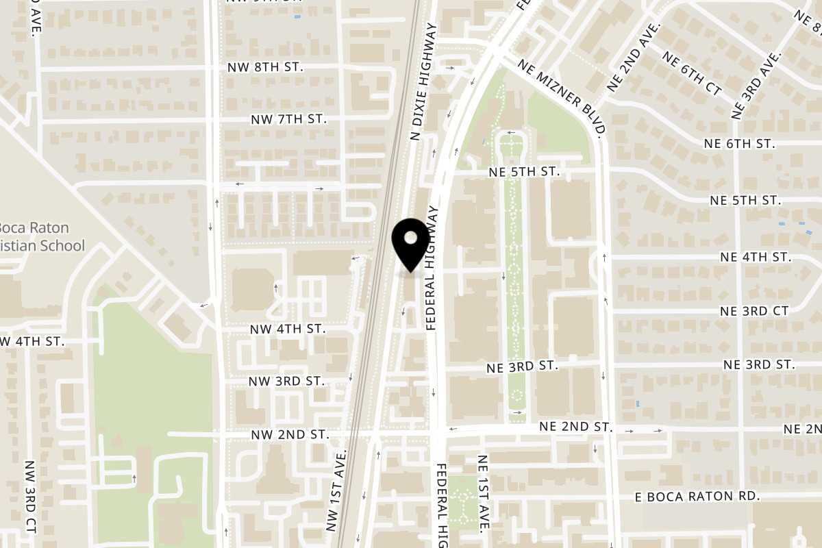 Map showing the location of Talkin' Tacos Boca Raton on 493 N Federal Hwy in Boca Raton