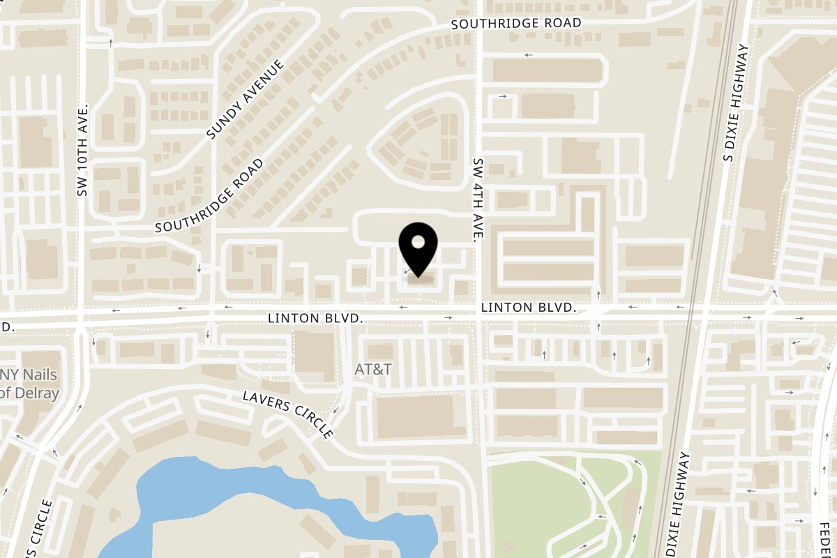 Map showing the location of Talkin' Tacos Delray Beach on 551 Linton Blvd in Delray Beach
