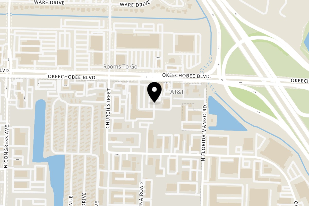 Map showing the location of Talkin' Tacos West Palm Beach on 1900 Okeechobee Blvd in West Palm Beach