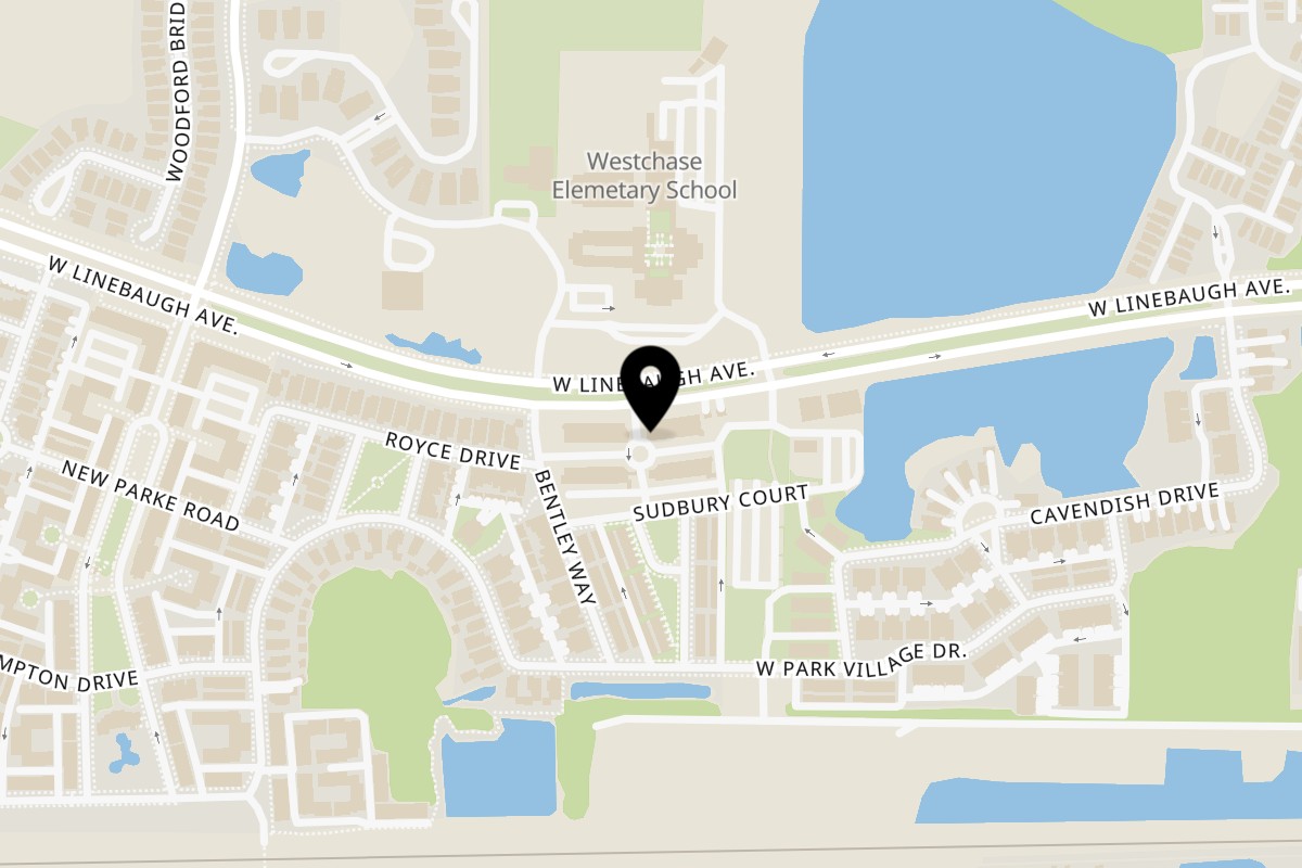 Map showing the location of Talkin' Tacos Westchase on 9520 W Linebaugh Ave in Tampa