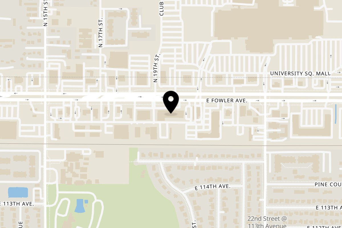 Map showing the location of Talkin' Tacos Temple Terrace on 1819 E Fowler Ave in Tampa