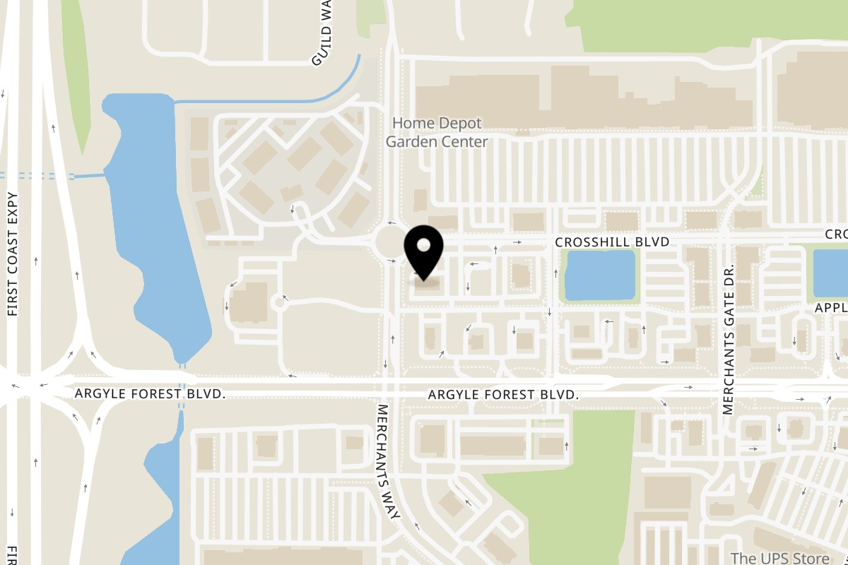 Map showing the location of Talkin' Tacos Oakleaf Town Center on 9711 Applecross Rd in Jacksonville