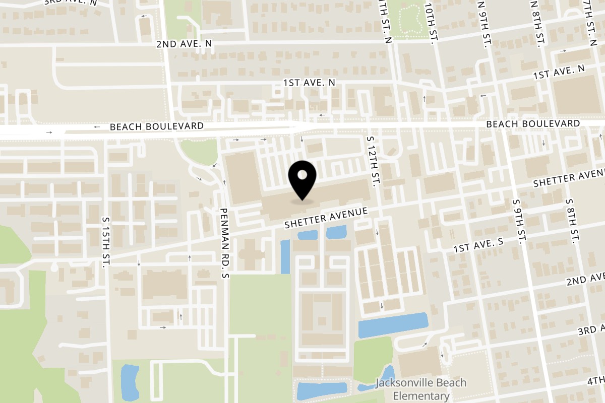 Map showing the location of Talkin' Tacos Jacksonville Beach on 1300 Beach Blvd in Jacksonville Beach