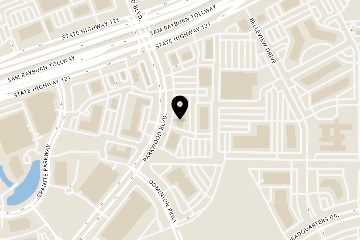 Map showing the location of Talkin' Tacos Plano on 8442 Parkwood Blvd in Plano