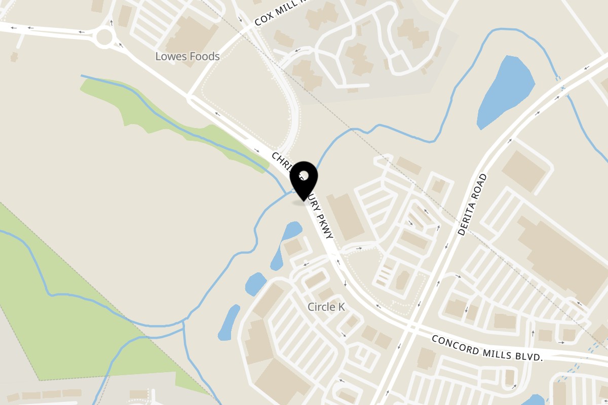 Map showing the location of Talkin' Tacos Concord on 8915 Christenbury Pkwy in Concord
