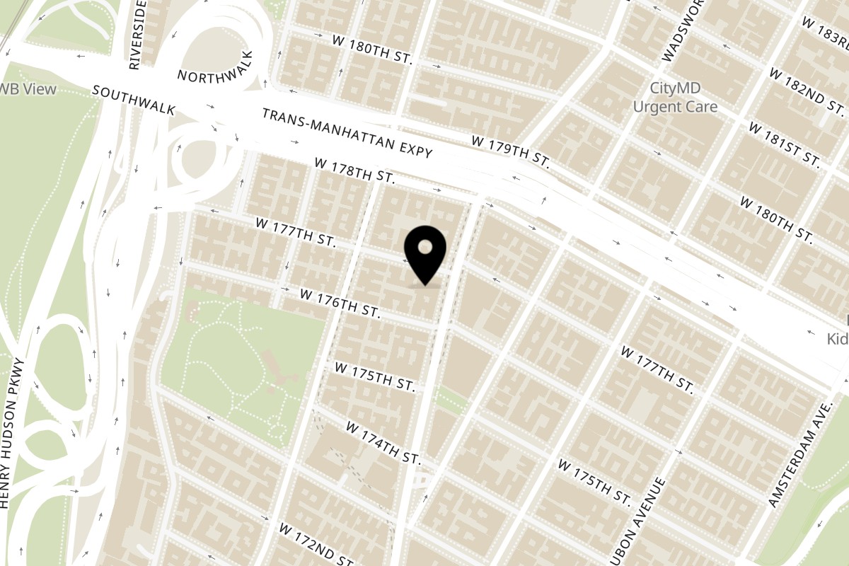 Map showing the location of Talkin' Tacos Washington Heights on 4179 Broadway in New York
